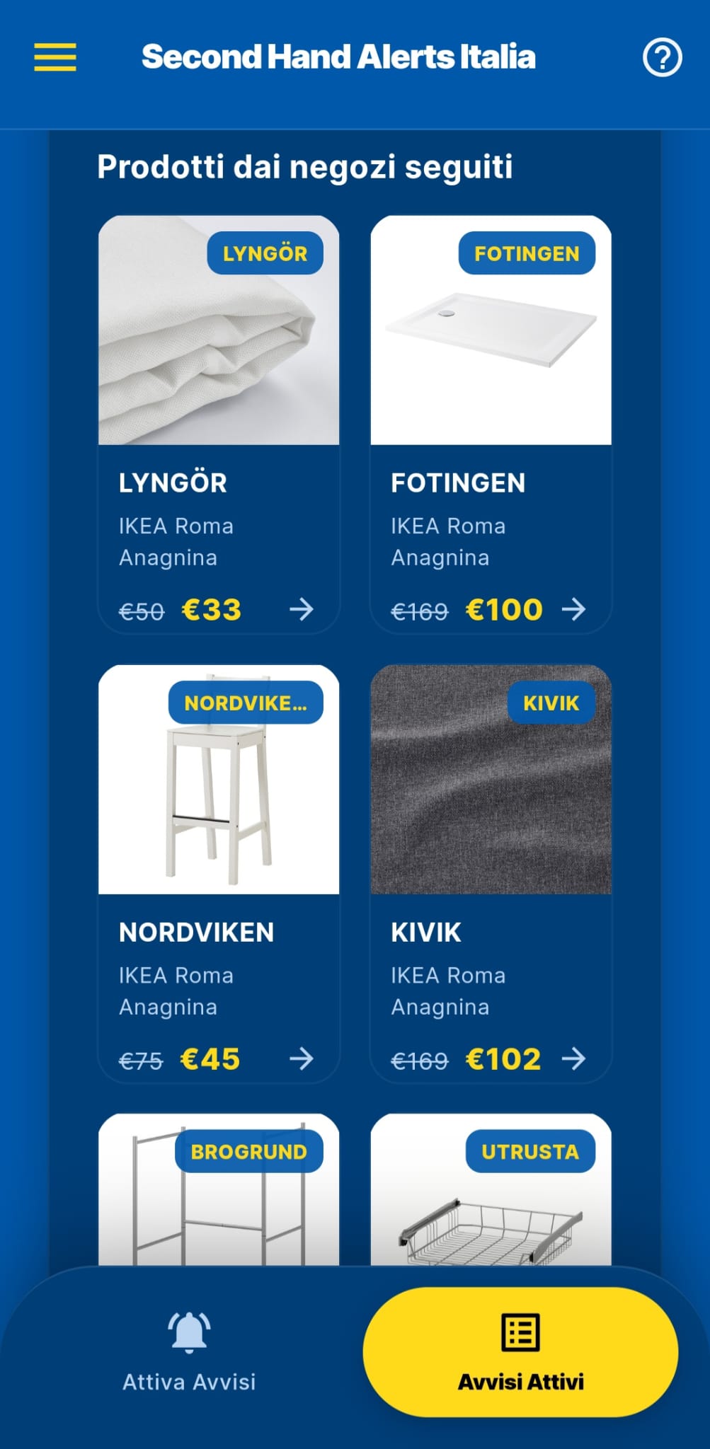 Prodotti dai negozi seguiti nell'app UNOFFICIAL IKEA Second Hand